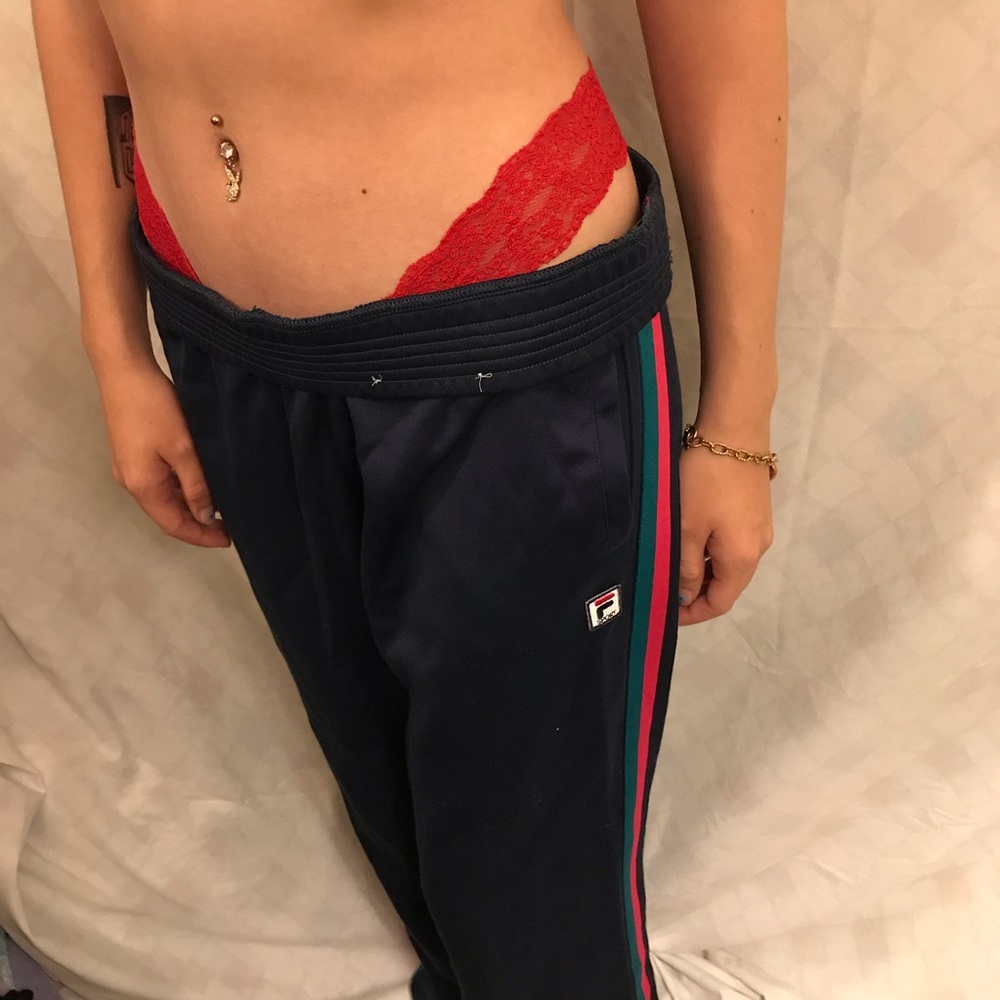 Vintage Fila sweatpants, pink/green stripe
